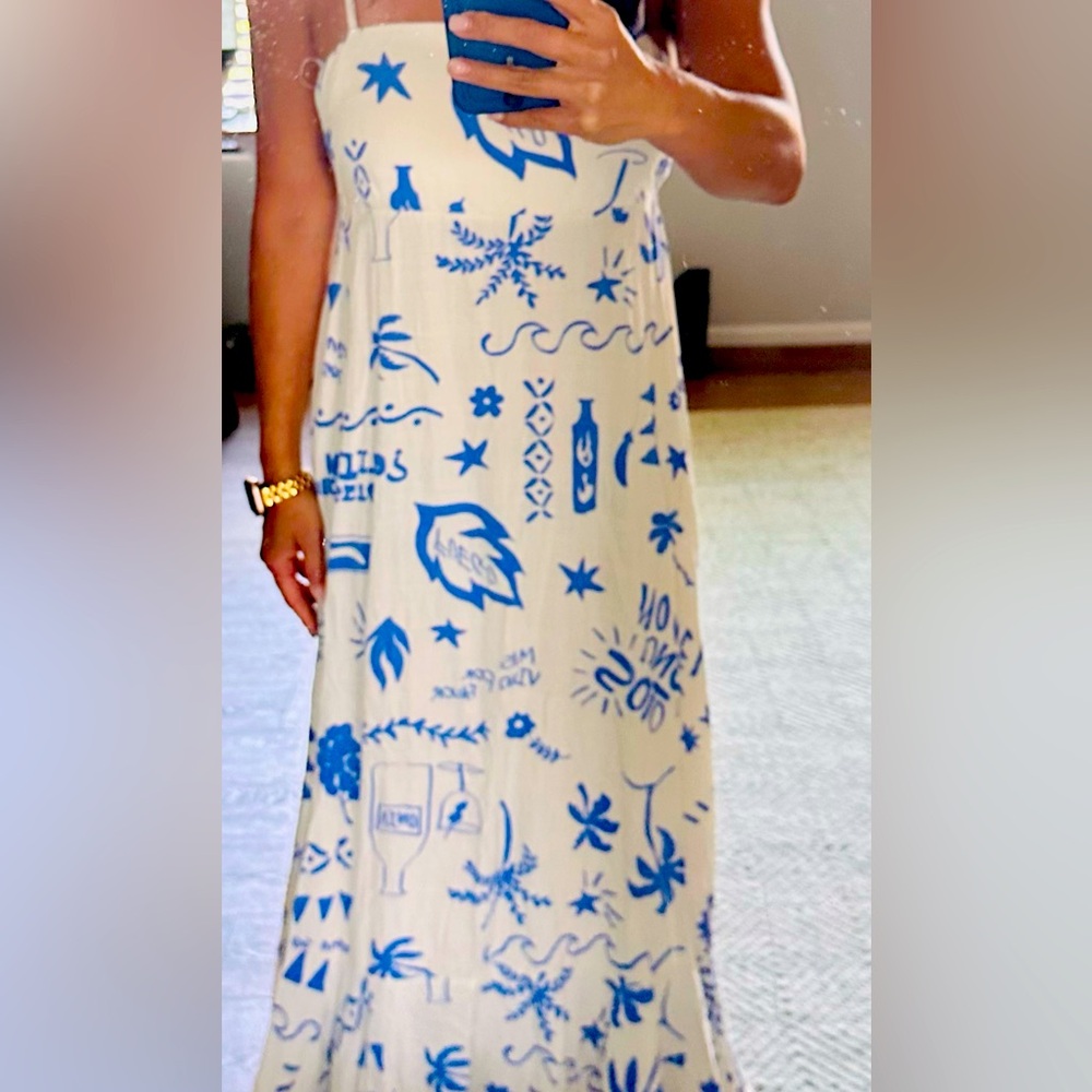 Paper Heart Blue and White Day Drinks Maxi Dress XS